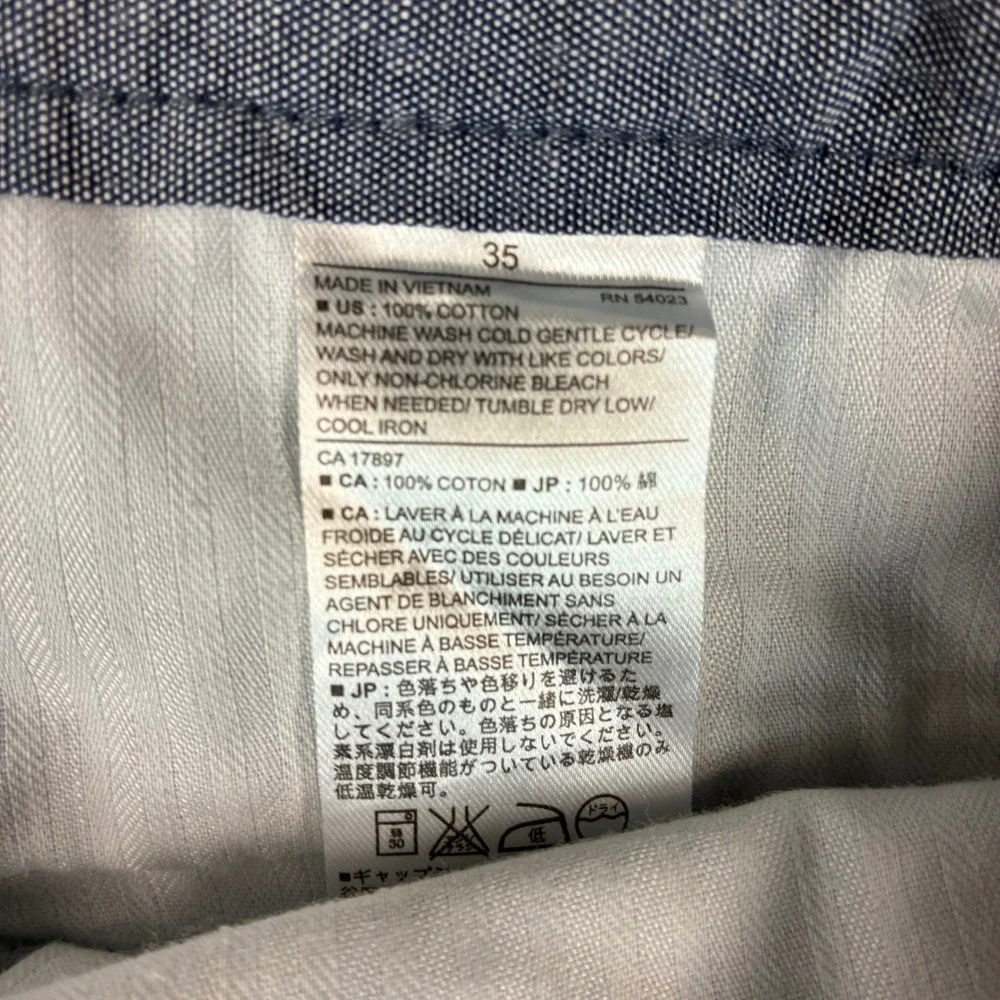 Banana Republic Mens Blue Plaid Cotton Flat Front Chino Shorts Size 35
